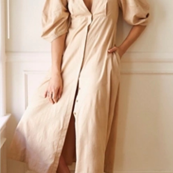 Free People Tan Puff Sleeve Sundress - Picture 1 of 8